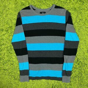 Vintage Striped Thermal Shirt Blue Black Color